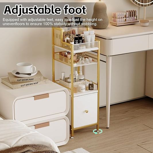 Makeup Organizer Storage Cart with Drawers, Large Floor Makeup Skincare Organizers, Rolling Makeup Cart Vanity Organizer Cosmetics Display Cases Holder for Nail Polish Brush Hair Tool(Gold)