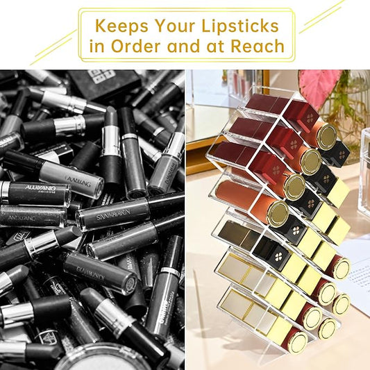Nimiah Lipstick Organizer Holder 28-Slots - Stackable Clear Fish Shape Lipstick Tower for Vanity, Countertop, Desktop - Space-Saving Storage Holder for Lip Gloss, Makeup Brushes