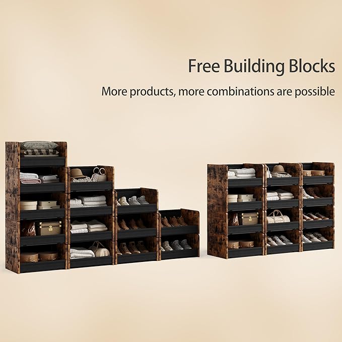 2-Tier Stackable Closet Organizer and Storage Stackable Shelves – Heavy-Duty Darwers Wood & Metal, Easy Assembly, Space-Saving Vertical Storage for Bedroom, Closet, Patent Design