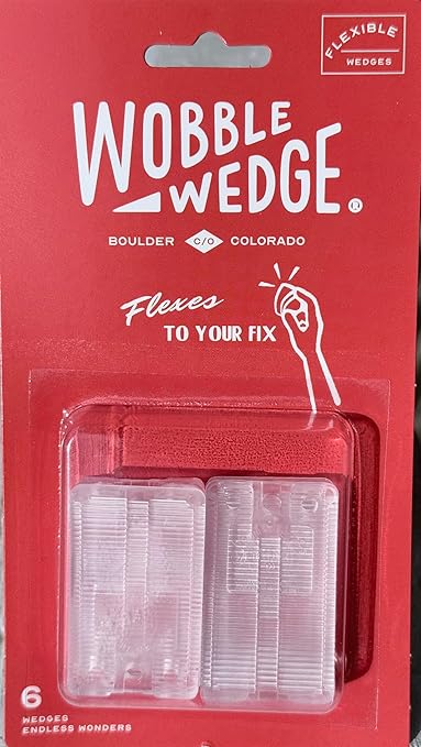 Wobble Wedges Flexible Plastic Shims – Multi-Purpose Leveling Shims for Furniture, Tables, Appliances, Toilets – Made in USA Plastic Wedges for Uneven Surfaces, Adjustable Stabilizers (Clear, 6-Pack)