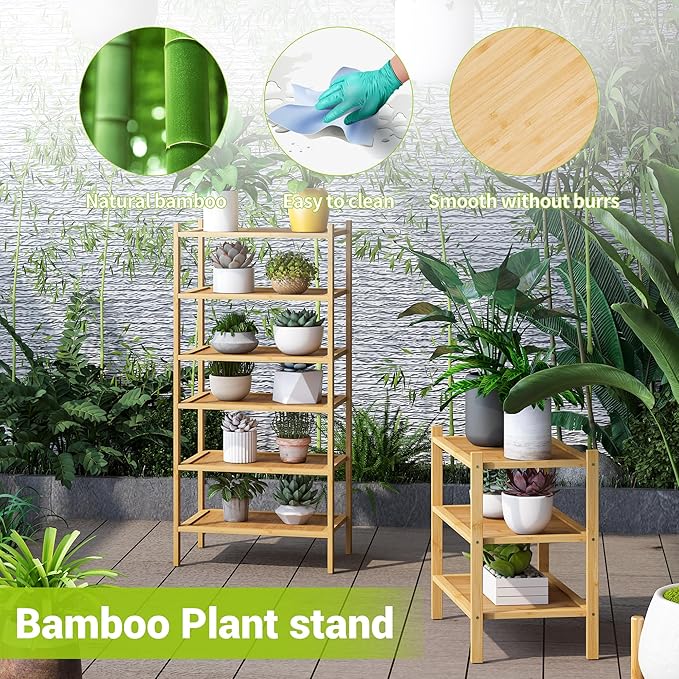 BMOSU 6-Tier Bamboo Small Shoe Rack Premium Stackable Shoe Shelf Storage Organizer for Hallway Closet Living Room Entryway Organizer(Natural)