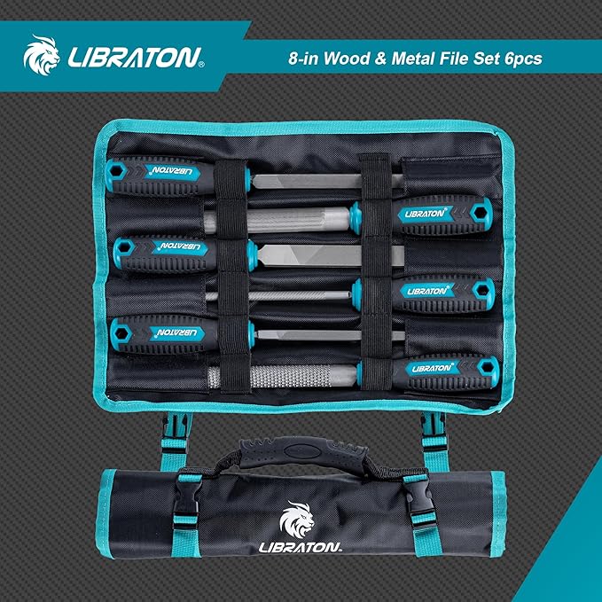 Libraton 6PCS Metal File Set, Metal Files, Metal Files for Steel, 5 Metal Rasp Files, 1 Wood File, 8" High-Carbon Steel Files with Rubber Handle, for Metalworking & Woodworking