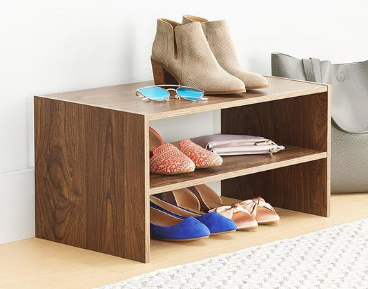 Whitmor Wood Stackable 2-Shelf Shoe Rack, Walnut, 31 inches,2 Pack