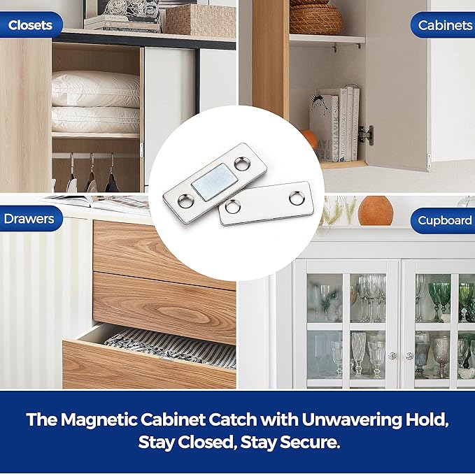 18 Pack Ultra Thin Cabinet Door Catch Stainless Steel Cabinet Magnetic Door Catch Cabinet Magnets Adhesive Drawer Latch Cabinet Magnetic Catch for Kitchen Closet Door Magnet Stick on Cupboard Wardrobe