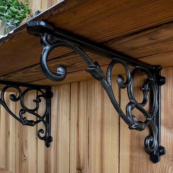 2 Pack Decorative Shelf Brackets,11 Inch Cast Iron Shelf Supply,Antique Black Corbel,Screws Anchor Included