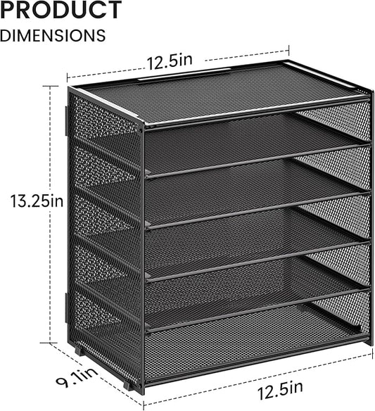 2 Pack 6 Tier Paper Organizer, Metal Mesh Desk File Folder, Letter Tray Organizer, Paper Sorter Desk Organizers for Office, Home or School File Folder Holder - Black