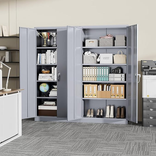 Greenvelly Metal Storage Cabinet, 72" Lockable Metal Garage Storage Cabinet with Doors and 4 Adjustable Shelves, Locking Steel Cabinet for Home Office, Garage, Shop, School (Dark Grey 36" W x 18" D)