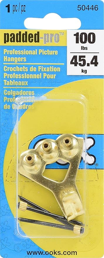 OOK 533050 Professional Picture Hangers, Art Hangers, Padded, Brass, Reusable Picture Hooks, 100lb (1 Set) , Black