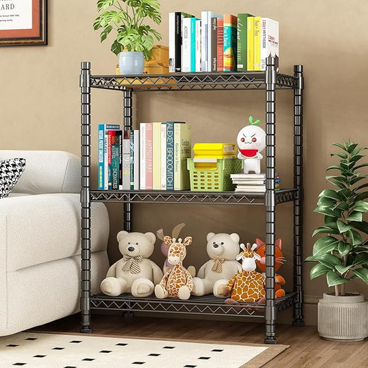 Homeiju 3-Shelf Storage Rack,Adjustable Height Metal Shelving Unit,Heavy Duty Storage Shelving Unit,Wire Rack Shelving,Garage Organizer for Home,Kitchen,Office,Pantry,Garage(13.5"D x 23.4"W x 31"H)