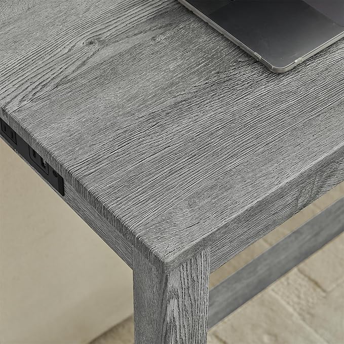59" Power Outlet Mid Century Console Table, Slim Console Table with Solid Wood Frame, Long Narrow Console Tables for Living Room & Kitchen, Grey