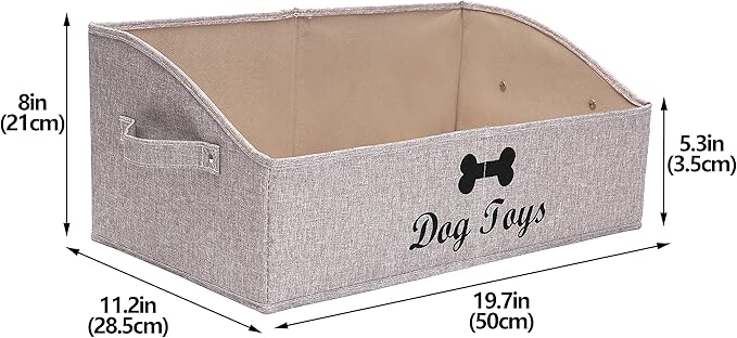 Geyecete Foldable Fabric Trapezoid Organizer Boxes - Collapsible Dog Toy Basket (Light Brown-DOG)