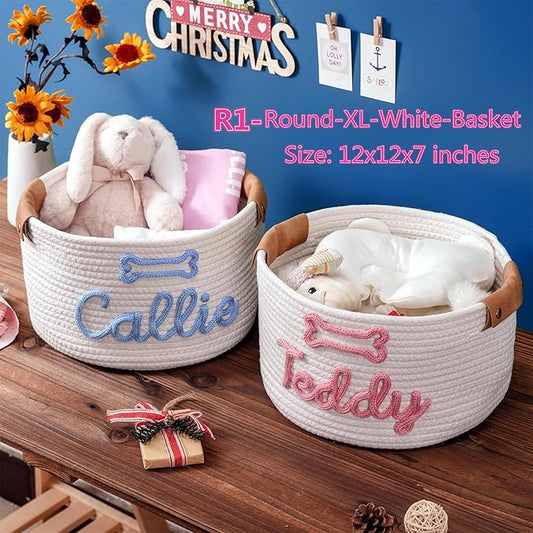 Custom Dog Toy Basket, Personalized Cotton Rope Basket With Pet Name, Puppy Toys Storage Gifts Pet Dog Decor Organizer (Dog Toy Basket)