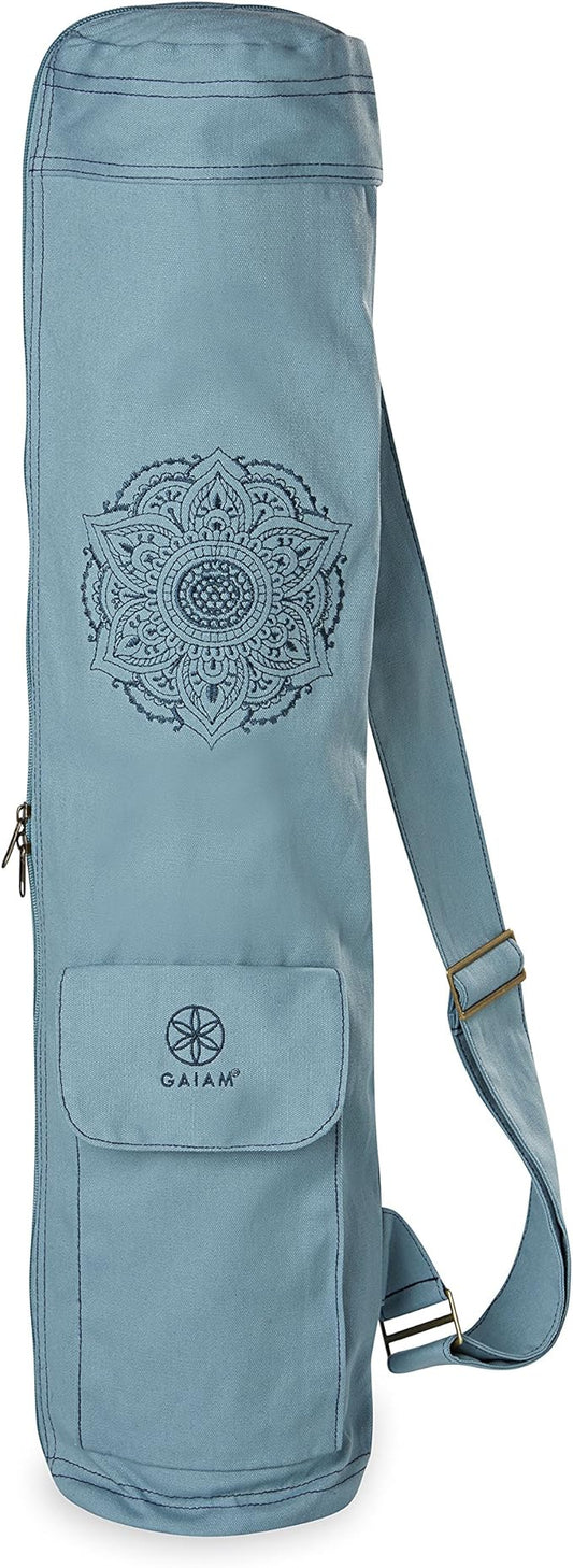 Gaiam Cargo Yoga Mat Bag, Full-Zipper Yoga Mat Carrier with Adjustable Strap, Front & Exterior Phone Pocket with Earbuds Slit, Stylish & Functional Fitness Mat Holder for Women & Men