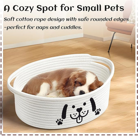 Small Woven Dog Gifts Basket for Storage Empty Dog Toy Bins Organizer with Ribbons and Bags Durable Cute Pet Gifts 12"X 8" X 5" Small Rope Basket for Gifting