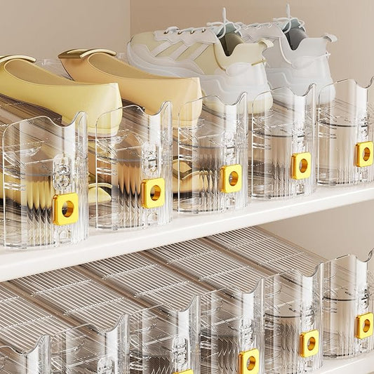 Shoe Slots Organizer for Closet, Shoe Stacker Organizer Double Layer Stack Shoe Rack, Shoe Display Shelf 50% Space Saver Storage Holder for Closet, 8PACK