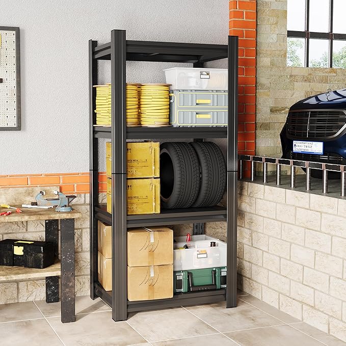 Metal Garage Shelving Unit, Heavy Duty Adjustable Storage Rack, Steel Shelving, Industrial Shelves for Heavy Tools and Equipment, Ideal for Garage, Basement (4-Tier 54" Hx31.5 Wx15.7 D)