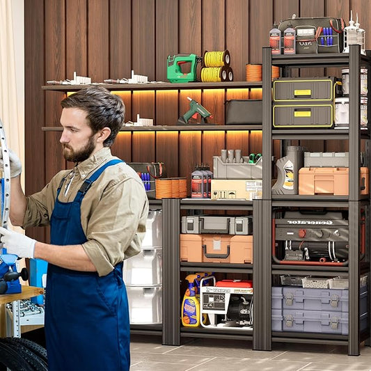 Garage Rack Units, Heavy-Duty Adjustable Storage Racks, Metal Shelves, Industrial Racks, Suitable for Heavy Tools and Equipment, Ideal for Garages and Basements(5-Tier 63" Hx19.7 Wx13.8 D