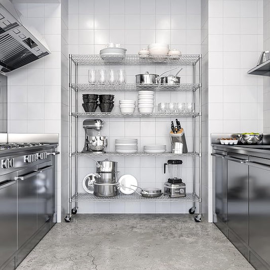 Seville Classics UltraDurable Heavy Duty NSF Solid Steel Wire Rack Storage Unit Organizer for Garage, Warehouse, Office, Restaurant, Classroom, Kitchen, 5-Tier Shelving, 60" W x 18" D