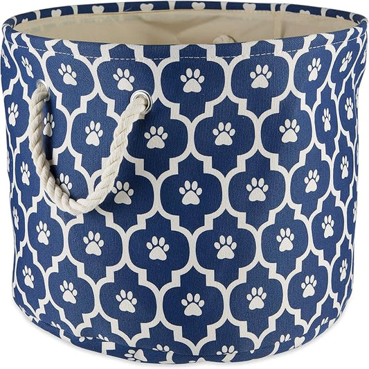 Bone Dry Pet Storage Collection Lattice Paw Print, Nautical Blue, Small Round