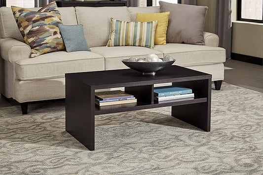 ClosetMaid 1664 Rectangular Coffee Table with Storage Shelves, Black Walnut