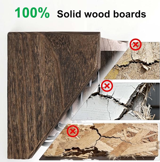SKOLOO Wall Shelf with Hooks, 35-Inch Weathered Brown Coat Rack Wall Mount with Shelf Organizer - Lightweight & Sturdy, 5 Tri Hooks - Perfect for Entryway, Hallway, Living Room, Bedroom, Mudroom