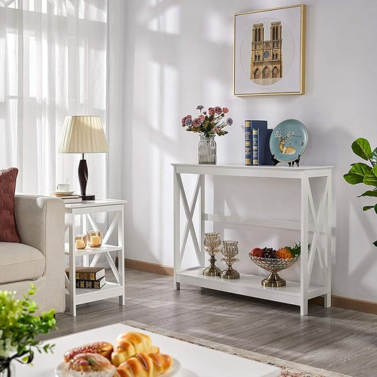 Yaheetech Wood Entryway Table, Console Table for Entryway, 2-Tier Sofa Table Accent Table w/Storage Shelf for Living Room, Hall, Foyer, White