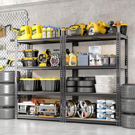 Heavy Duty Garage Storage Shelves, 2400 Lbs Capacity, 4-Tier Adjustable Storage Shelving Unit, 48" L x 24" W x 60" H Metal Shelving Racks for Kitchen Pantry Basement Bathroom Laundry
