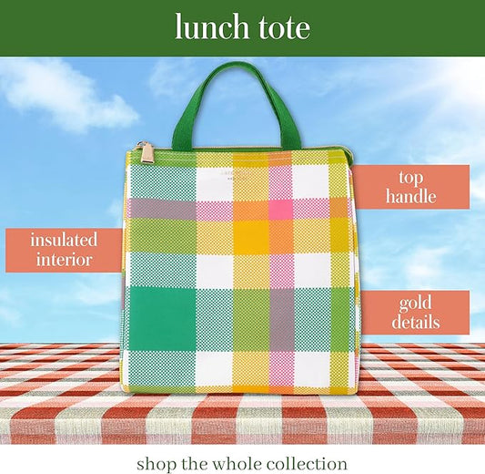 kate spade new york Portable Soft Cooler Lunch Bag, Thermal Tote with Insulated Interior Lining and Storage Pocket, Lunch Tote for Women, Spring Plaid