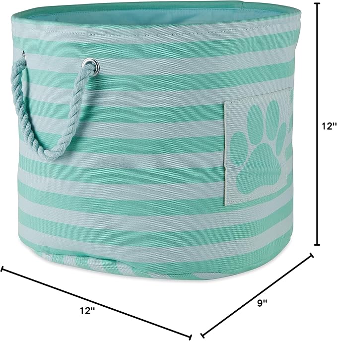 Bone Dry Pet Storage Collection Striped Paw Patch Bin, Aqua, Small Round