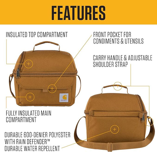 Carhartt 12 Can Two Compartment Lunch Box | Durable, Fully-Insulated Lunch Bag for Women & Men, Large Lunchbox (Carhartt Brown)