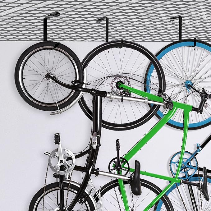 Bike Hooks for Garage Ceiling Mount Rack โ Heavy Duty 4X8 Overhead Garage Storage Rack for Ceiling Hanging Bicycle Shelves, Add on Storage Flat Hooks Accessory and Wall Hanger (Z Style 4 Pack)
