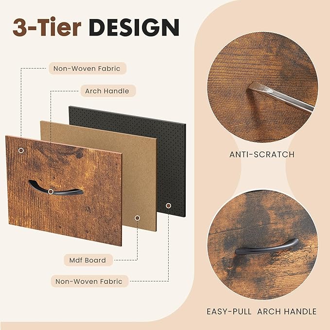 DUMOS Fabric Dresser for Bedroom with 8 Drawers, Tall 8-Drawer Chest of Drawers with Raised Shelf, Storage Tower with Fabric Bins for Closet Organization, Hallway Storage, Brown