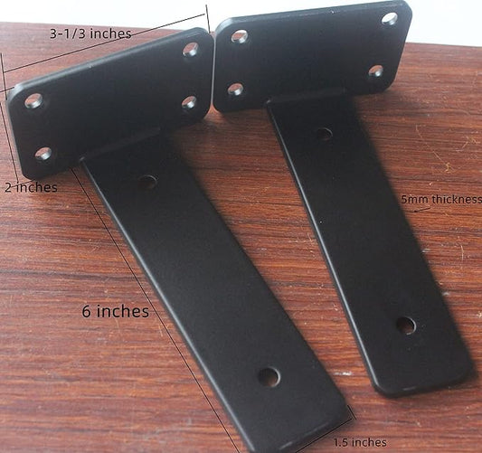 8 Pack - 6 inch Black Hidden L Shelf Bracket (1/5 Inch Thicked) Iron Floating Shelf Brackets Rustic Industrial Metal Brackets for Shelf Support