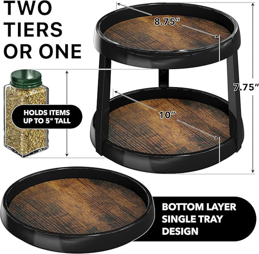Simple Houseware 2-Tier Lazy Susan Spice Organizer, 10-Inch Diameter, Rustic Brown