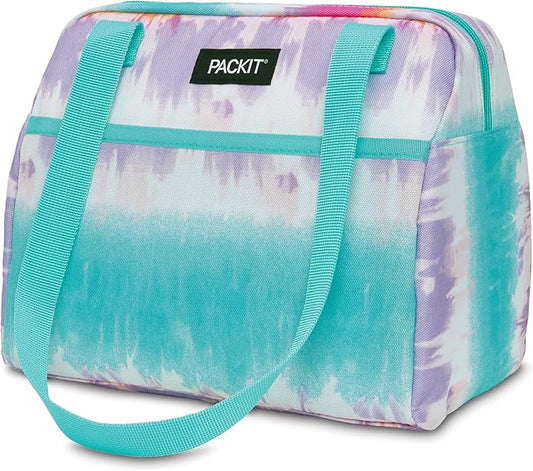 PackIt Freezable Hampton Lunch Bag, Tie Dye Sorbet, Built with EcoFreeze Technology, Collapsible, Reusable, Zip Closure with Front Pocket and Shoulder Straps, Perfect for Tweens and Adults