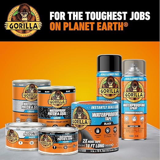 Gorilla Waterproof Patch & Seal Rubberized Sealant Spray, White, 14 Ounce (Pack of 1) - Seals Out Water, Air, and Moisture