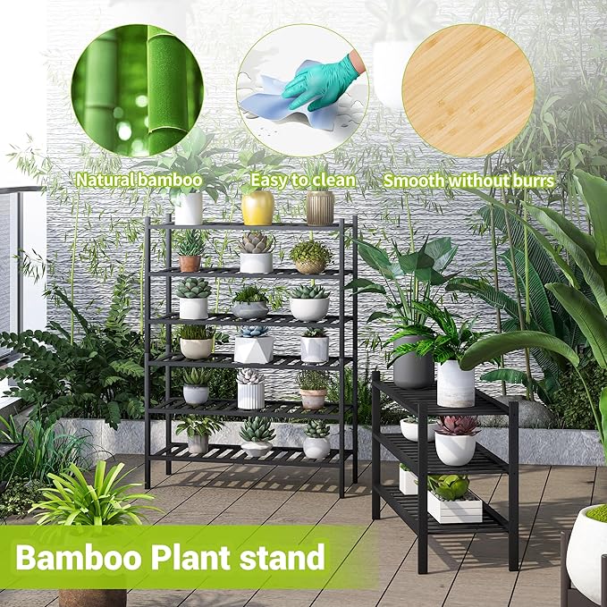 BMOSU 3-Tier Bamboo Shoe Rack Premium Stackable Shoe Shelf Storage Organizer for Hallway Closet Living Room Entryway Organizer (Black Bamboo)
