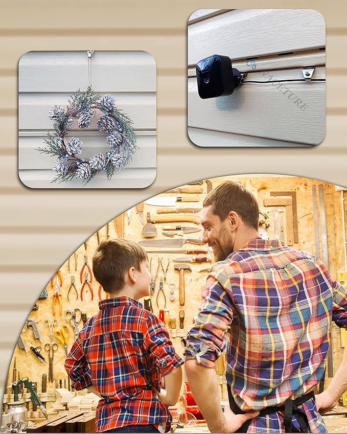 NACETURE Vinyl Siding Hooks & Screws - 16 Pack Heavy Duty No-Hole Needed Stainless Steel Hanger for Outdoor Mount Home Security Camera
