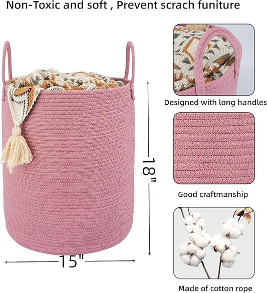 Cotton Rope Laundry Basket Hamper for Clothes Woven Storage Basket for Living Room Bedroom Boho Tall Rope Baskets for Blanket Toys Pillow Towels Baby Nursery Hamper Bin grape purple