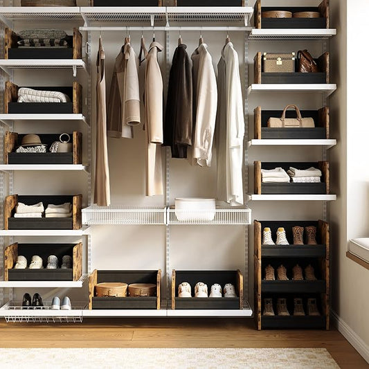 4-Tier Stackable Closet Organizer and Storage Stackable Shelves – Heavy-Duty Darwers Wood & Metal, Easy Assembly, Space-Saving Vertical Storage for Bedroom, Closet, Patent Design