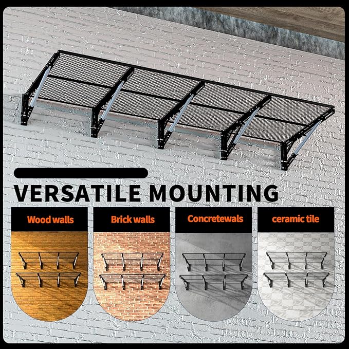 Heavy Duty Foldable Garage Storage Shelves Wall Mounted Metal Rack Unit Organizer with Removable Edge Barriers, Adjustable System for Corner Wall Use, 69.96 Inch Long 24.45 Inch Large
