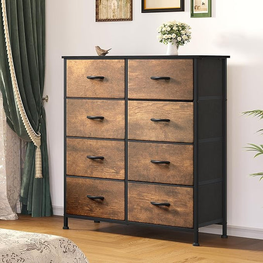 YITAHOME Fabric Dresser for Bedroom, Tall Storage Tower with 8 Drawers, Rustic Dresser & Chest of Drawers, Storage Drawer Organizer for Closet, Bedroom, Living Room