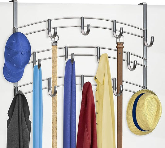 LYNK Professional® Home™ Over The Door Hooks - 14 Hook Over The Door Hanger - Over Door Coat Rack - Hanging Towels or Clothes - Bathroom, Bedroom or Laundry Room - Lifetime Ltd. Warranty – Platinum