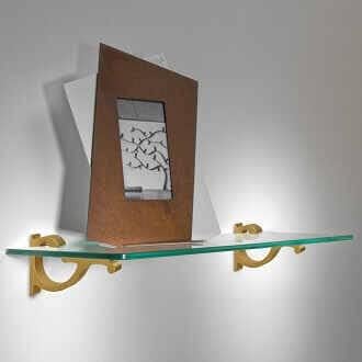 Dulles Glass Floating Shelf Brackets, Designer Heavy Duty, Brushed Brass, for Glass, Wood, Acrylic Wall Mounted Shelf Support. 2 Pack.