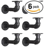 Industrial L Pipe Shelf Brackets for 7-14 in Depth Wood,Heavy-Duty 3/4" Iron,Wall Mount Floating Shelf Bracket L Metal Pipe Shelving Brackets for Wood-Black DIY Pipe Shelves(6.7*3.1 Inch 6 Pack)