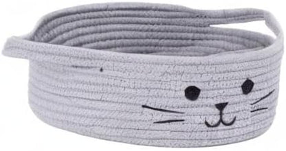 Small Woven Rope Storage Basket, Cute Cat Toy Basket for Living Room, Baby Baskets for Nursery, Gift Baskets Empty for Baby Shower, Grey, 9.8 x 4 inches