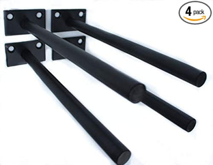 4 Pcs 8" Black Solid Steel Floating Shelf Bracket Blind Shelf Supports - Hidden Brackets for Floating Wood Shelves - Concealed Blind Shelf Support – Screws and Wall Plugs Included