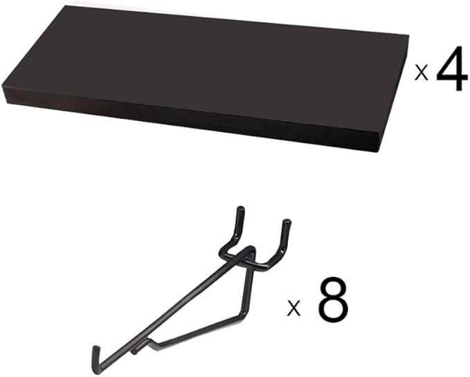 KINOMI Heavy Duty Pegboard Shelves, Value Set of 8 Pack Pegboard Shelf Brackets and 4 Pack Peg Board Shelves for Garage, Home, Garden, Tool Shed (Black)