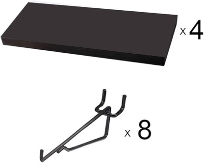 KINOMI Heavy Duty Pegboard Shelves, Value Set of 8 Pack Pegboard Shelf Brackets and 4 Pack Peg Board Shelves for Garage, Home, Garden, Tool Shed (Black)