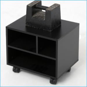 FITUEYES Mobile Printer Stand with Storage, Under Desk Black Wood Small Rolling Printer Table Work Cart with Wheels and 3 Compartment Organizer Spaces for Home Office, 15.7 x 11.8 x 13.8